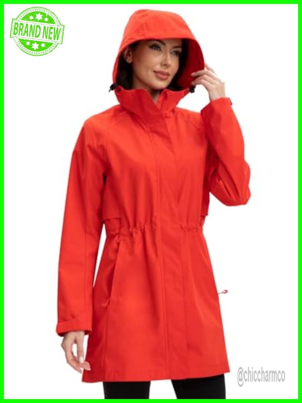 Women Waterproof Hooded Long Raincoat Lightweight Windbreaker
